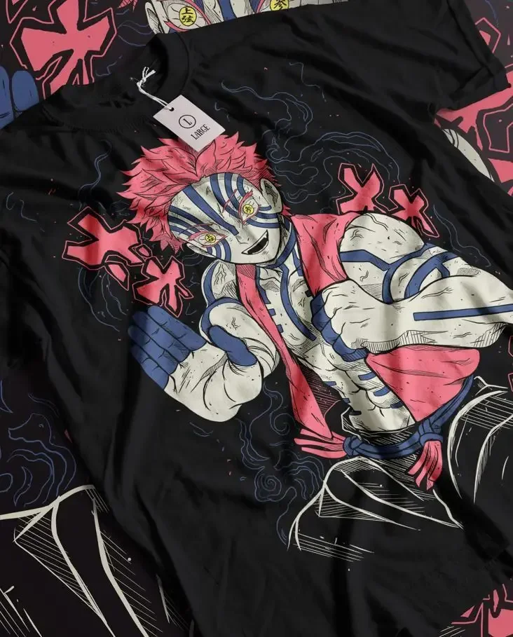 Футболка Akaza Kimetsu no Yaiba Demon Slayer Tanjiro черная футболка унисекс все размеры