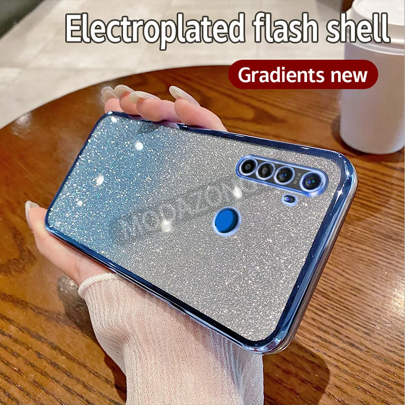 Чехол-накладка из мягкого ТПУ с блестками для Realme 5 Pro