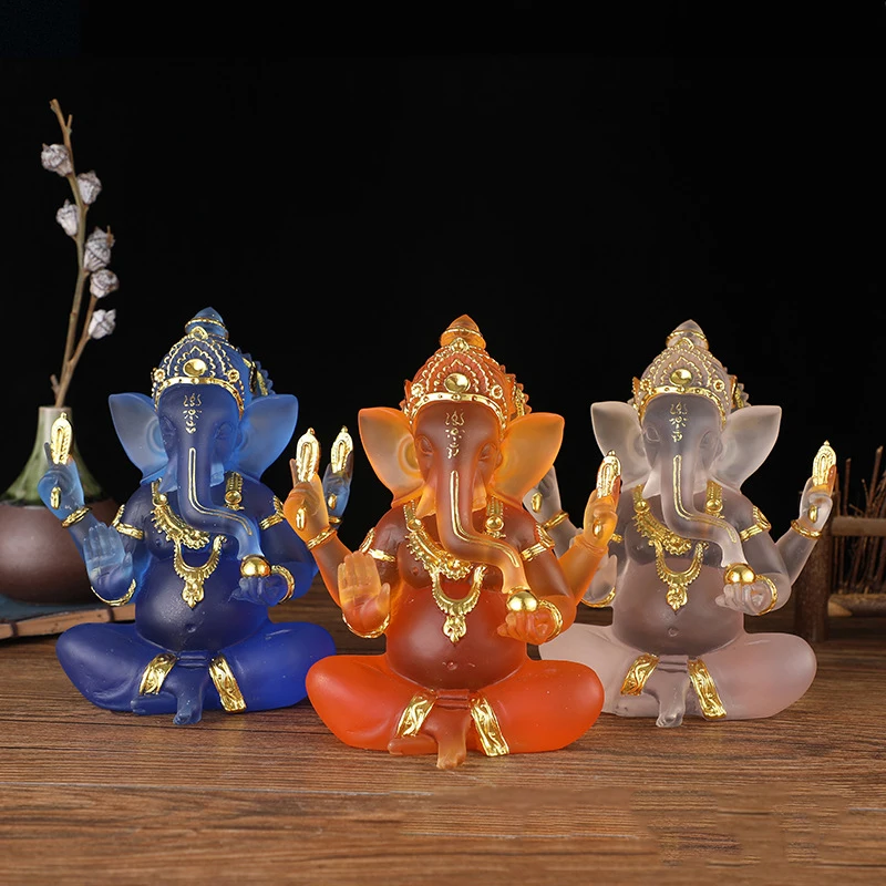 

Clear Lord Ganesha Statue Elephant Hindu Sculpture Figurines Resin Home Garden Decoration Buddha Statues For House