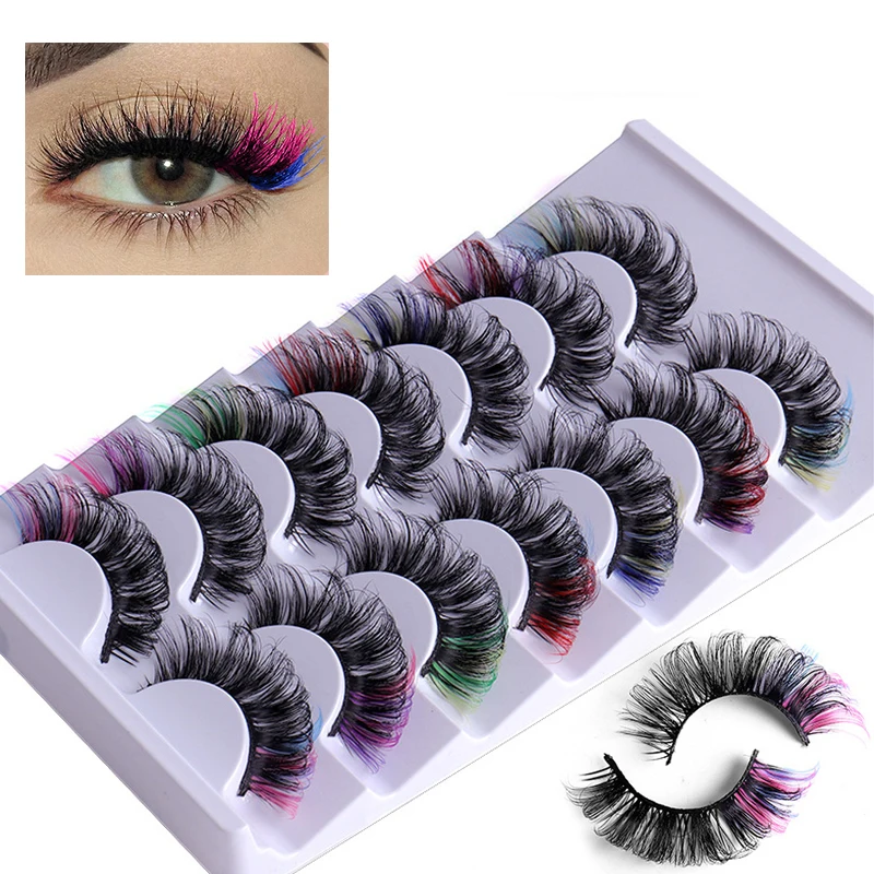 

7/1pairs Colorful False Eyelashes 3D Mink Colored DD Curl Fluffy Eyelashes Russian Volumes Natural Thick Fluffy Lashes Extension