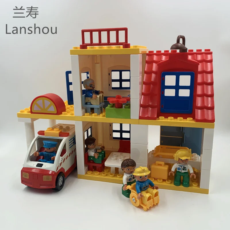 

Big Building Blocks Hospital Building City Compatible Accessories Ambulance Wheelchair Bricks Assemble Toys Children Kids Gift