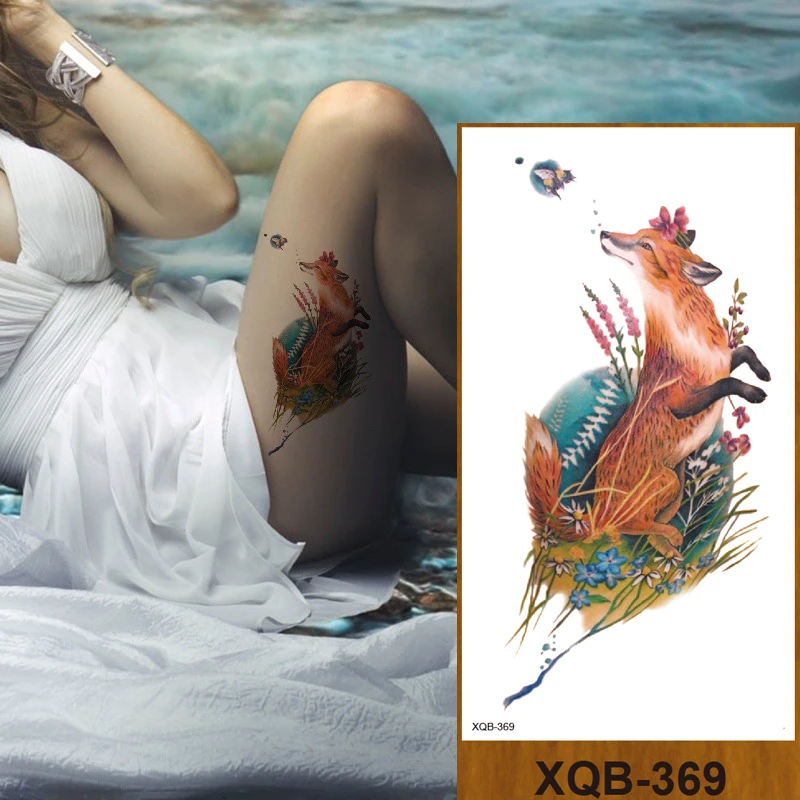 Временная наклейка на татуировку Женщина Девушка Рука Шея Лодыжка Фальшивая Татуировка Искусство Цветок Лиса Сова Слон Олень Лошадь Колибри.