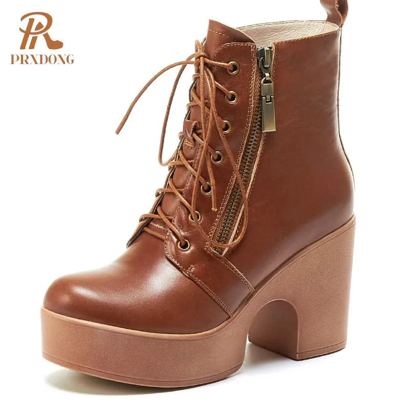 PRXDONG/Новая модная осенне-зимняя теплая обувь на массивном высоком каблуке и