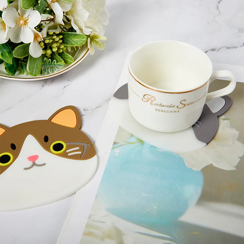 

Новый мультяшный коврик в форме кошки для чая, подставка для чашки, коврик, кофейные силиконовые подставки, Нескользящие подставки для горя...