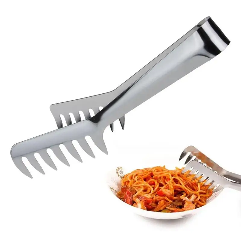 

New Stainless Steel Food Comb Clip Spaghetti Thongs Noodles Pointed Food Holder Western Restaurant Tools