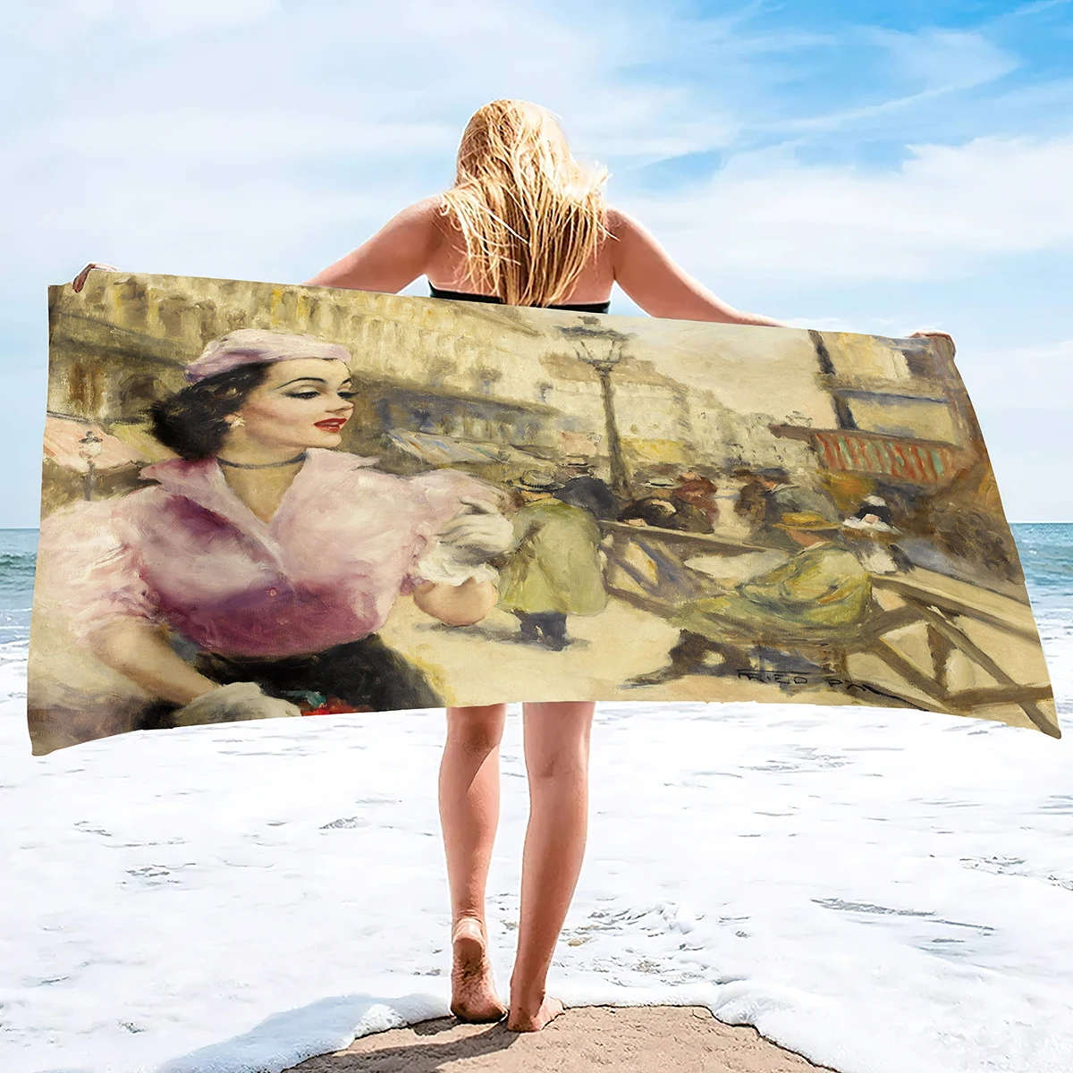 

Пляж картина маслом полотенца, большой размер, Винтажный дизайн, художественное ландшафтное пляжное полотенце из микрофибры, пляжное полотенце мягкий полиэстер микрофибра