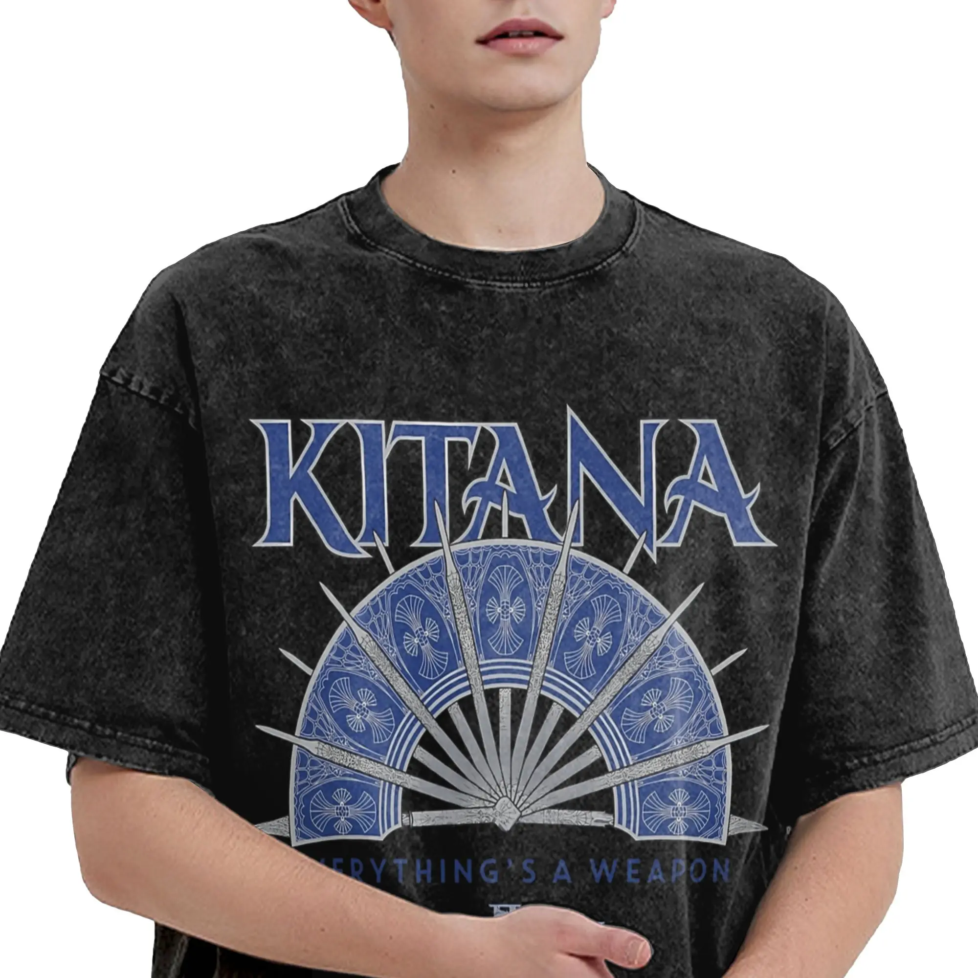 Фото Футболка Mortal Kombat 2 Kitana Everything'S A Steel Fan Washed, уличная одежда, хлопковая футболка для мужчин, Harajuku, летняя №3