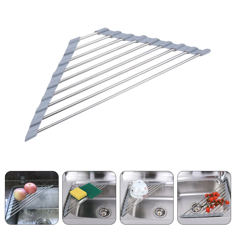 

1pc Sink Fruit Drying Mat Foldable Dish Drainer Triangle Sink Rack Sink Storage Holder Roll Dish Dryer Kitchen Drain Rack