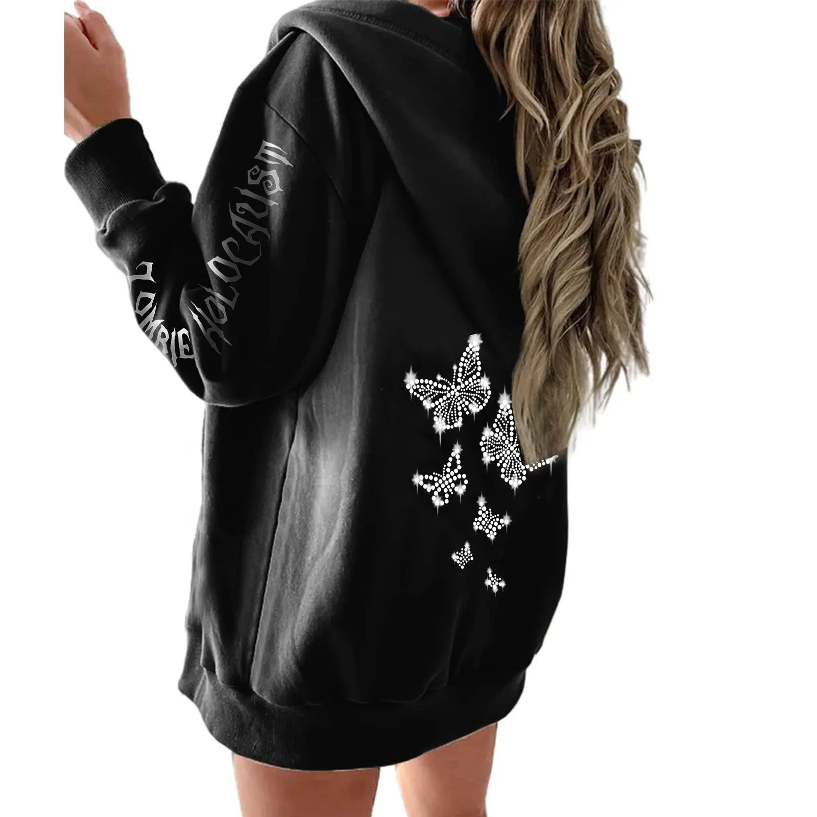 

Женская толстовка с капюшоном и принтом бабочек, на молнии