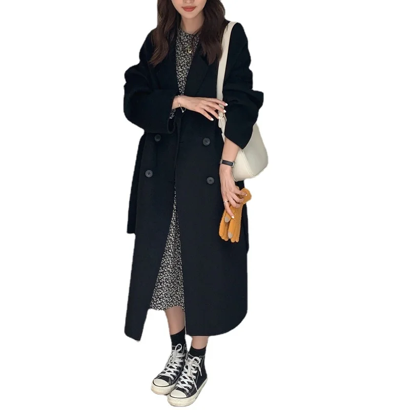 

2023 Autumn Double-faced Woolen Women's Coat New Fashion Double Breasted Wool Jackets Korean Clothing Manteau Femme Hiver Gmm177
