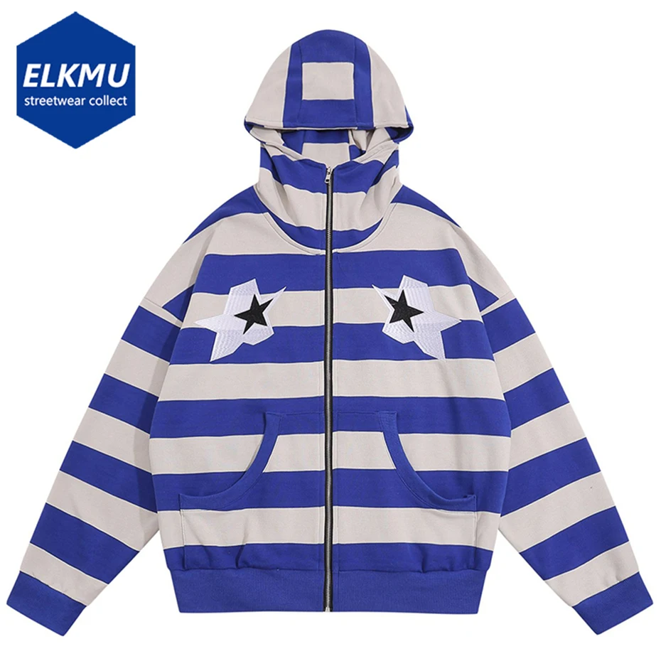 

2023 Men Hoodies Star Embroidery Striped Streetwear Sweatshirt Harajuku Oversized Hip Hop Y2K Hoodie Man Loose Tracksuit