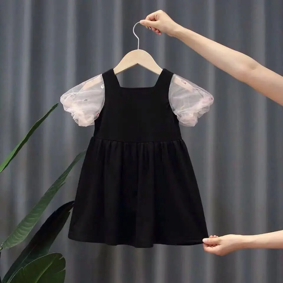 

Girls Bubble-sleeved Dresses Summer Short-sleeved Mesh Female Baby Summer Clothing Small Children Cotton Dress