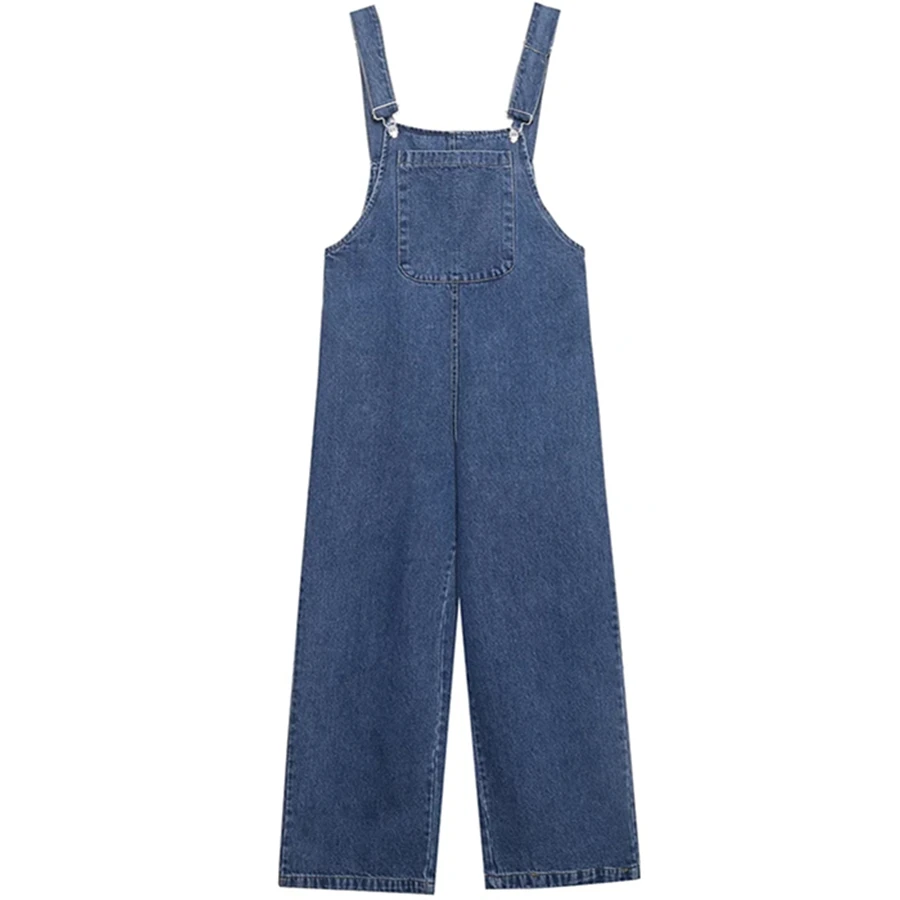 

Elmsk 2022 England Style High Street Vintage Cargo Jumpsuits Women Fashion Washed Denim Blue Pockets Boyfriend Dungarees Women