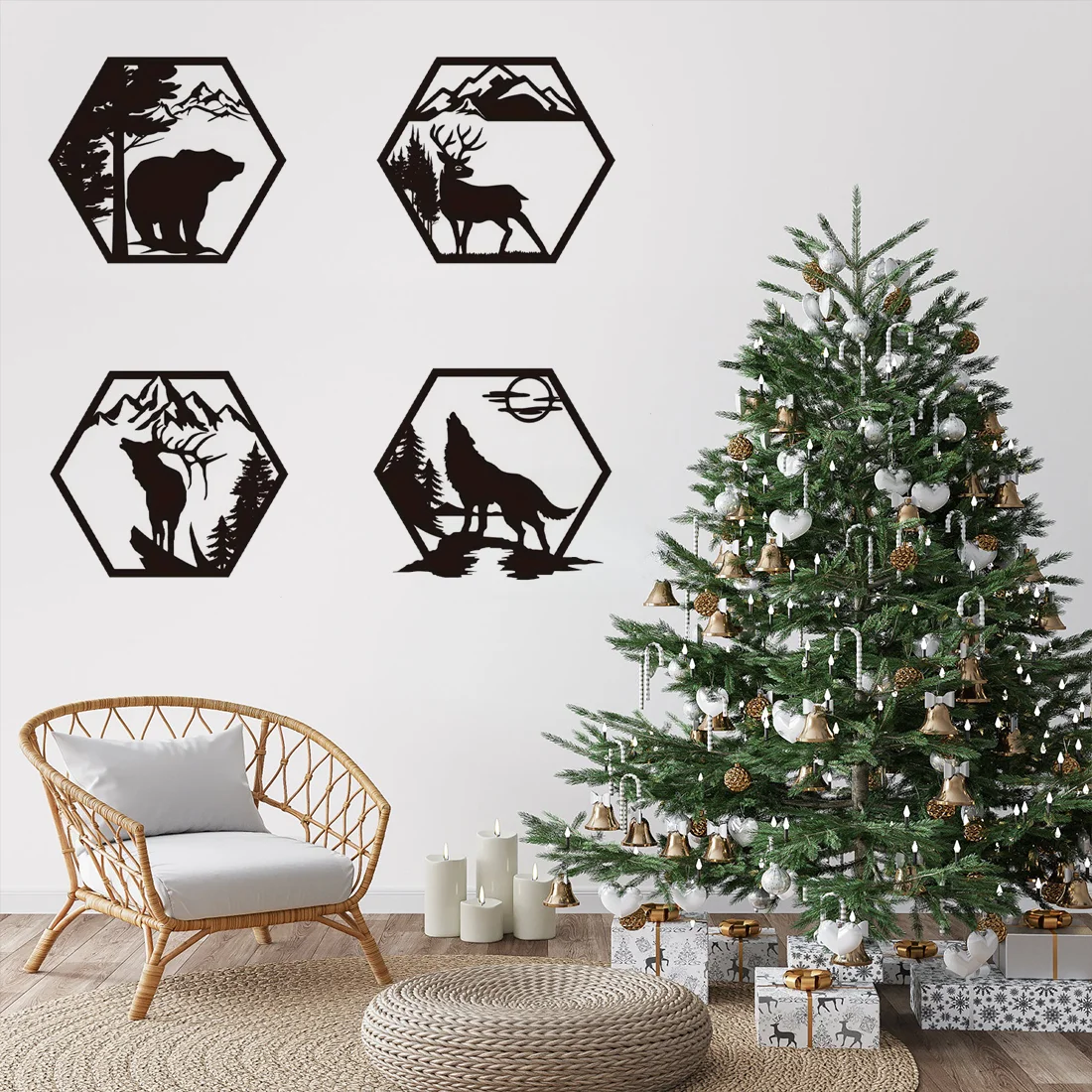 Набор Из 4 Черных Металлических Настенных Скульптур - Декоративная Рамка С