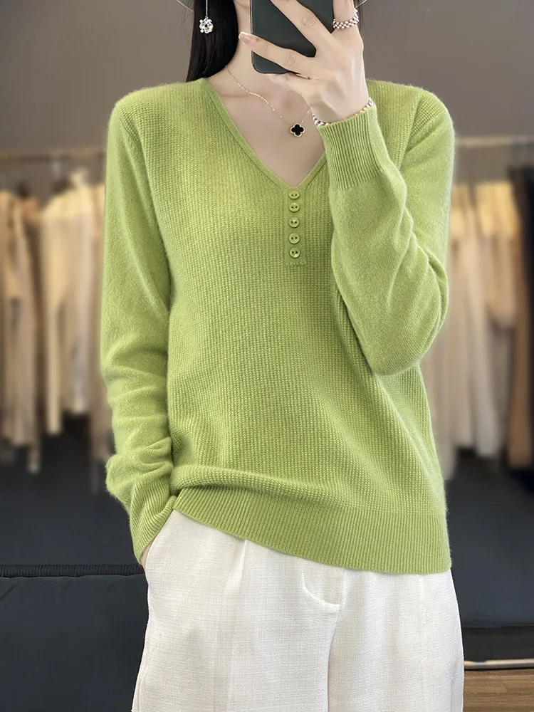 Женский свитер пуловеры с v-образным вырезом джемпер из мериносовой шерсти новые