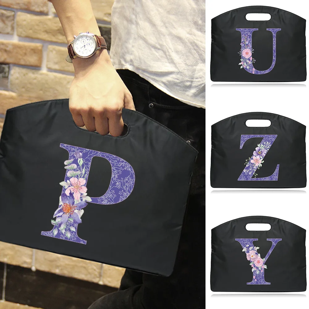 

Document Briefcases Business Purple Flower Letter Pattern Designer Large Capacity Notebook Totes Bag Case for Macbook Air Pro 13