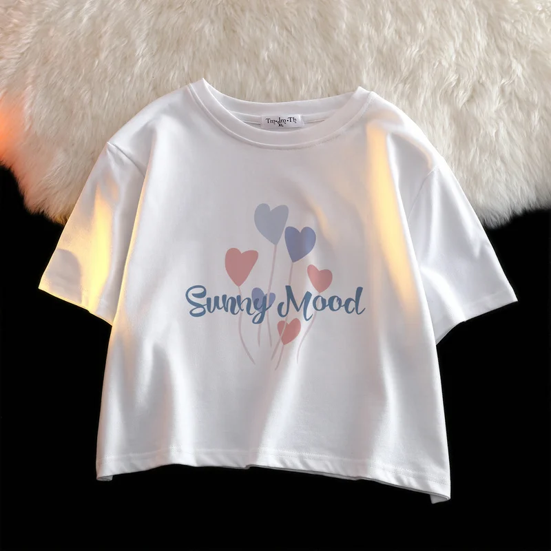 

DAYIFUN Plus Size Short T Shirt Letter Print Cotton Short-sleeved Women's Tops Summer O Neck Niche Sweet Hot Girl Tees Oversized