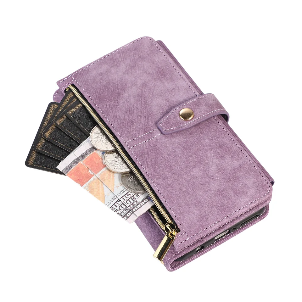 Чехол для Samsung Galaxy A13 53 72 52 22 32 12 51 71 5G 50 70 A21S, крышка с 9-карточным молнией, кошелек из кожи с плечевым ремнем для телефона.