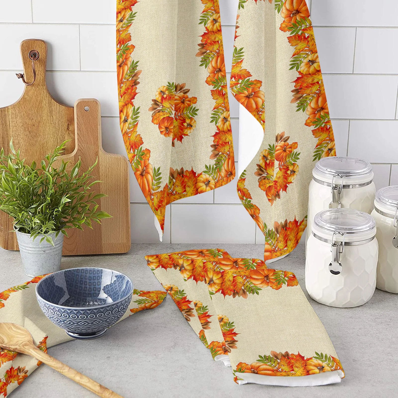 

Thanksgiving Fall Pumpkin Maple Leaf Microfiber Kitchen Towel Absorbent Non-stick Oil Wiping Rag Home Cleaning Dishcloth