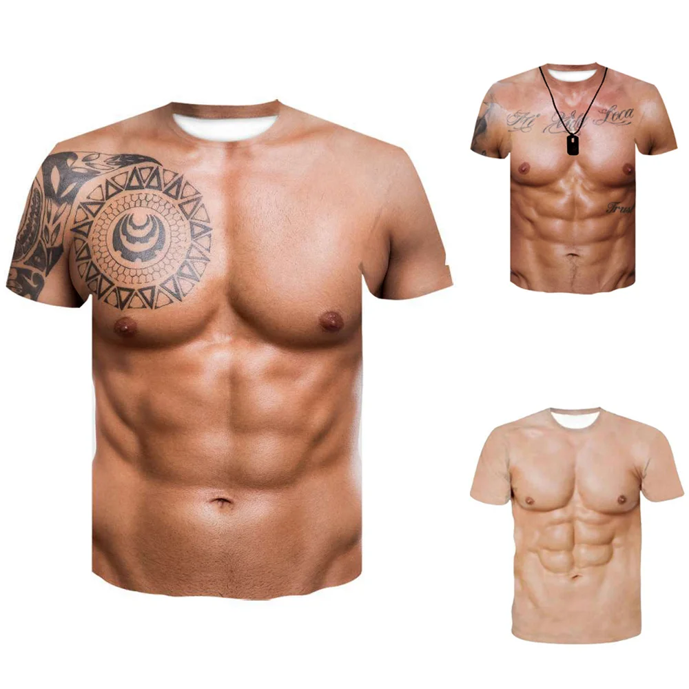 

Funny Muscular Print T Shirts For Men Summer Polyester Crew Neck Loose Short Sleeve Streetwear Hip Hop Style Oversized T-shirts