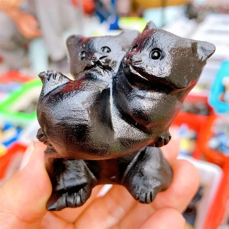 

Natural Black Obsidian Cat Crystal Carving Mini Animal Healing Figurines Reiki Room Home Decoration Gift 1pcs