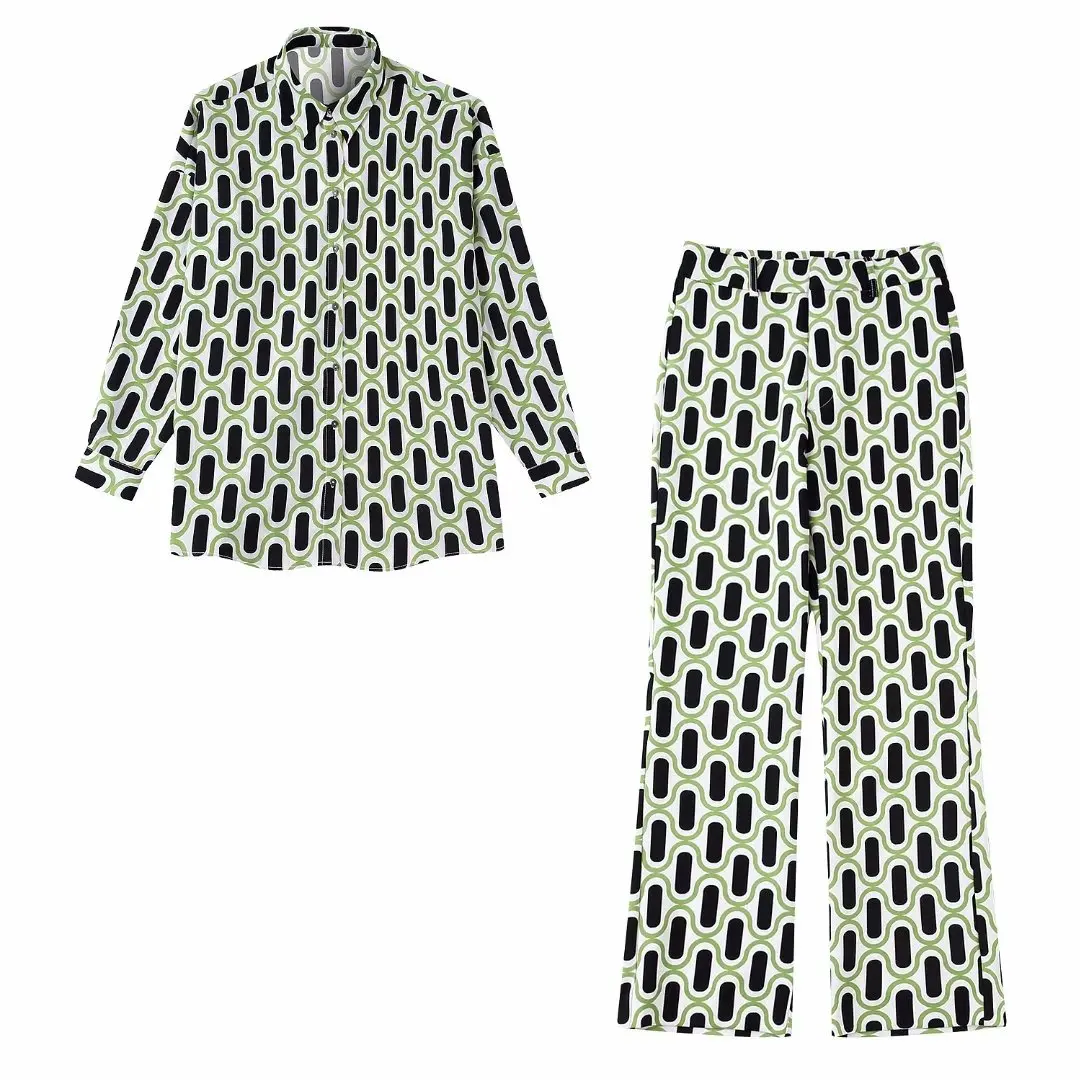 

DiYiG Women 2022 New Fashion Geometric Print Blouse Vintage Lapel Long Sleeve Single Breasted Female Shirt Chic Top Mujer