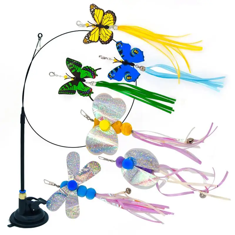 

6PCS/Set Cat Teaser Suction Cup Long Kitten Toy Interactive Cat Teaser With Refill Wand Toy Exercise Playing Kitten Pet Toys