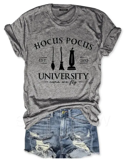

Teeteety Womens High Quality 100% Cotton Hocus Pocus University Printed Graphic O-neck T-shirt