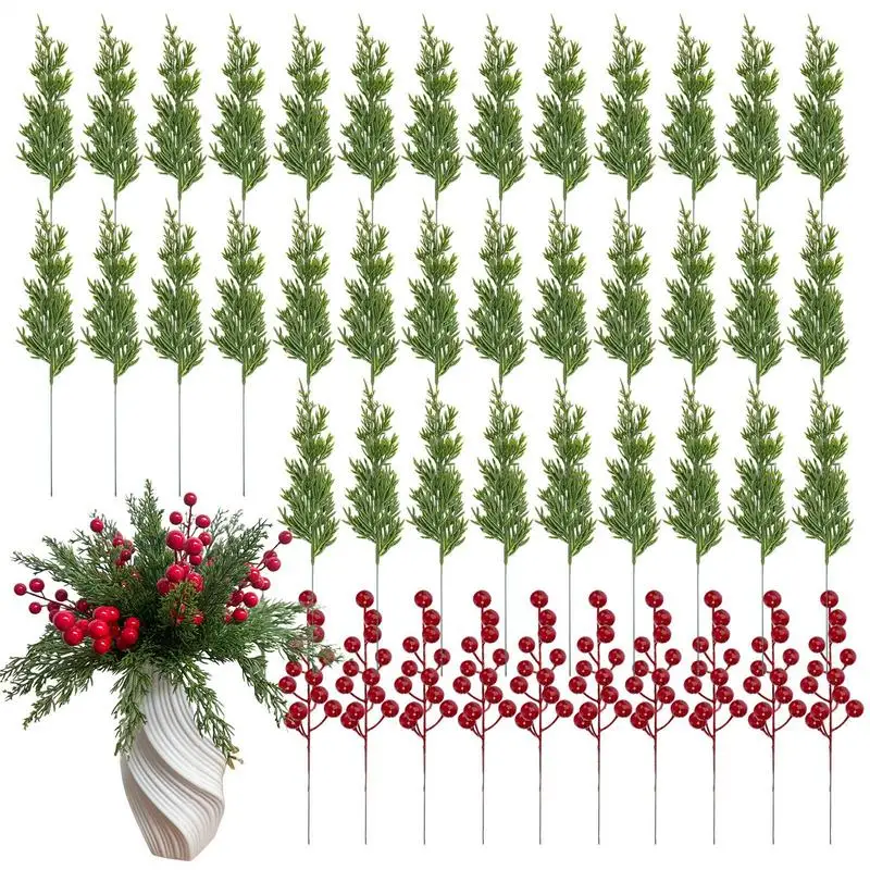 45 шт. рождественские сосновые ветки Norfolk с красными ягодами искусственная зелень