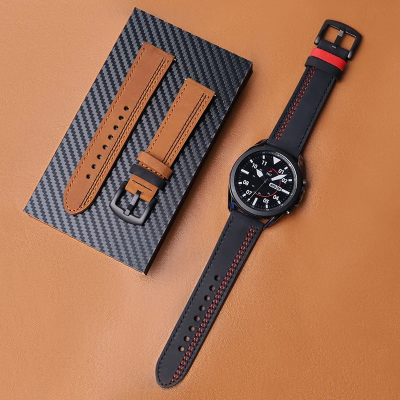 22mm for Huawei GT3/GT2 Retro Crazy Horse Leather Strap For Samsung galaxy watch 3  galaxy watch Leather Strap amazfit GTR 47mm