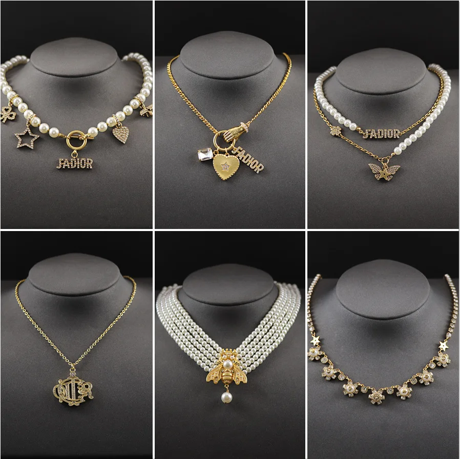 

2022 New Hot Sale Brand D Letter Luxury Rhinestone Lady Geometry Necklace Elegant Pearl Popular Fashion Accessories For Women