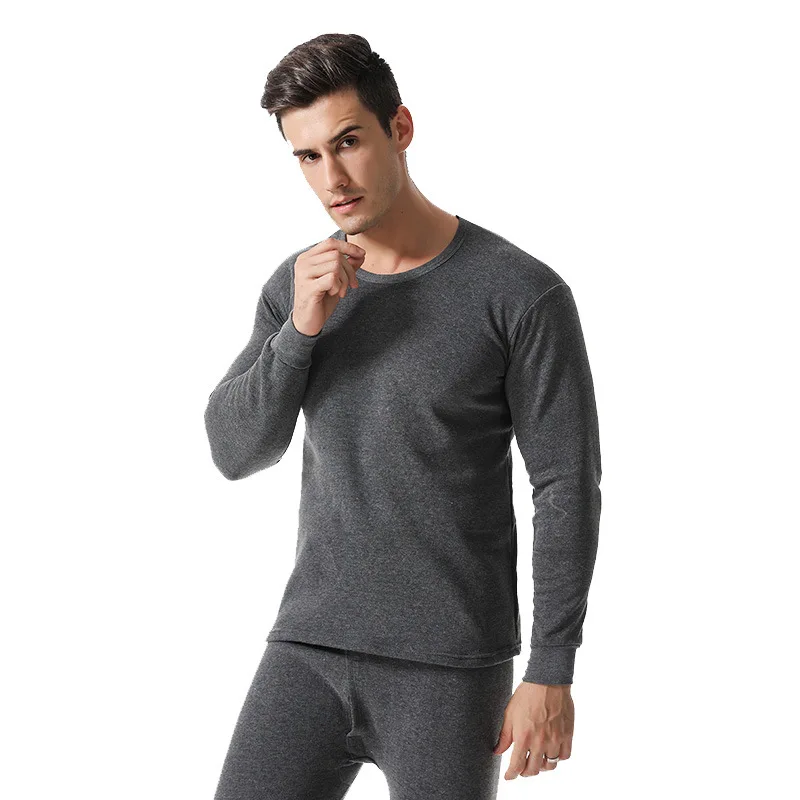 Men Fleece Lined Thermal Underwear Set Mens Winter Keep Warm Round Neck Long Johns 2Pcs Thicken Thermo Shirts & Bottoms Suit