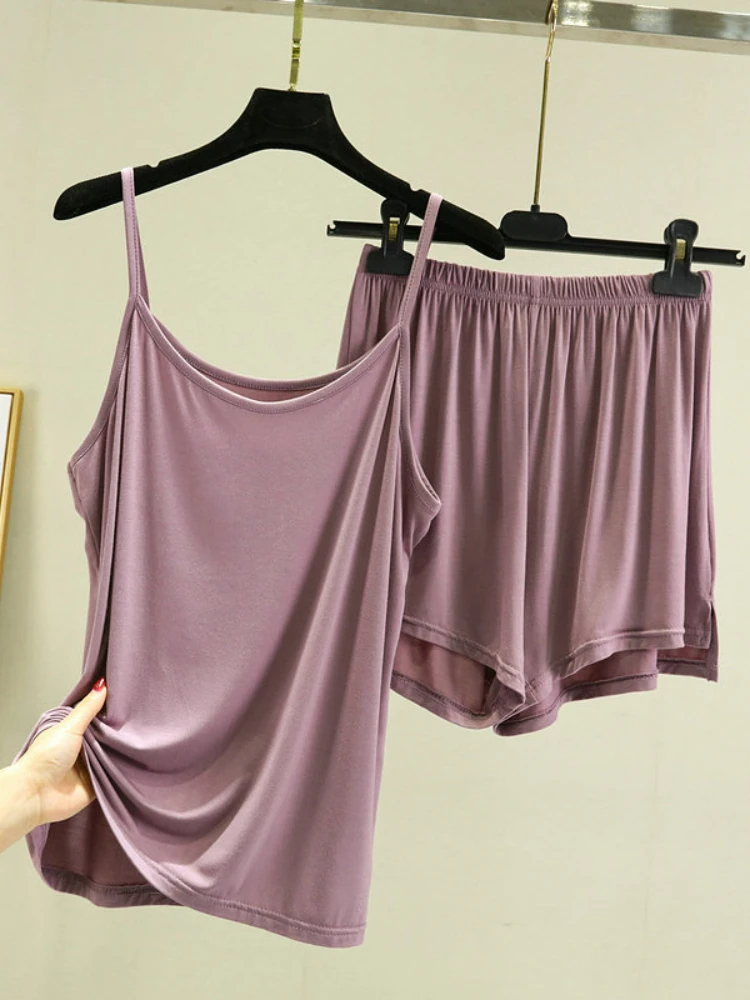 

Пижама женская из модала и хлопка на подтяжках, короткая рубашка для дома, костюм из двух предметов, лето