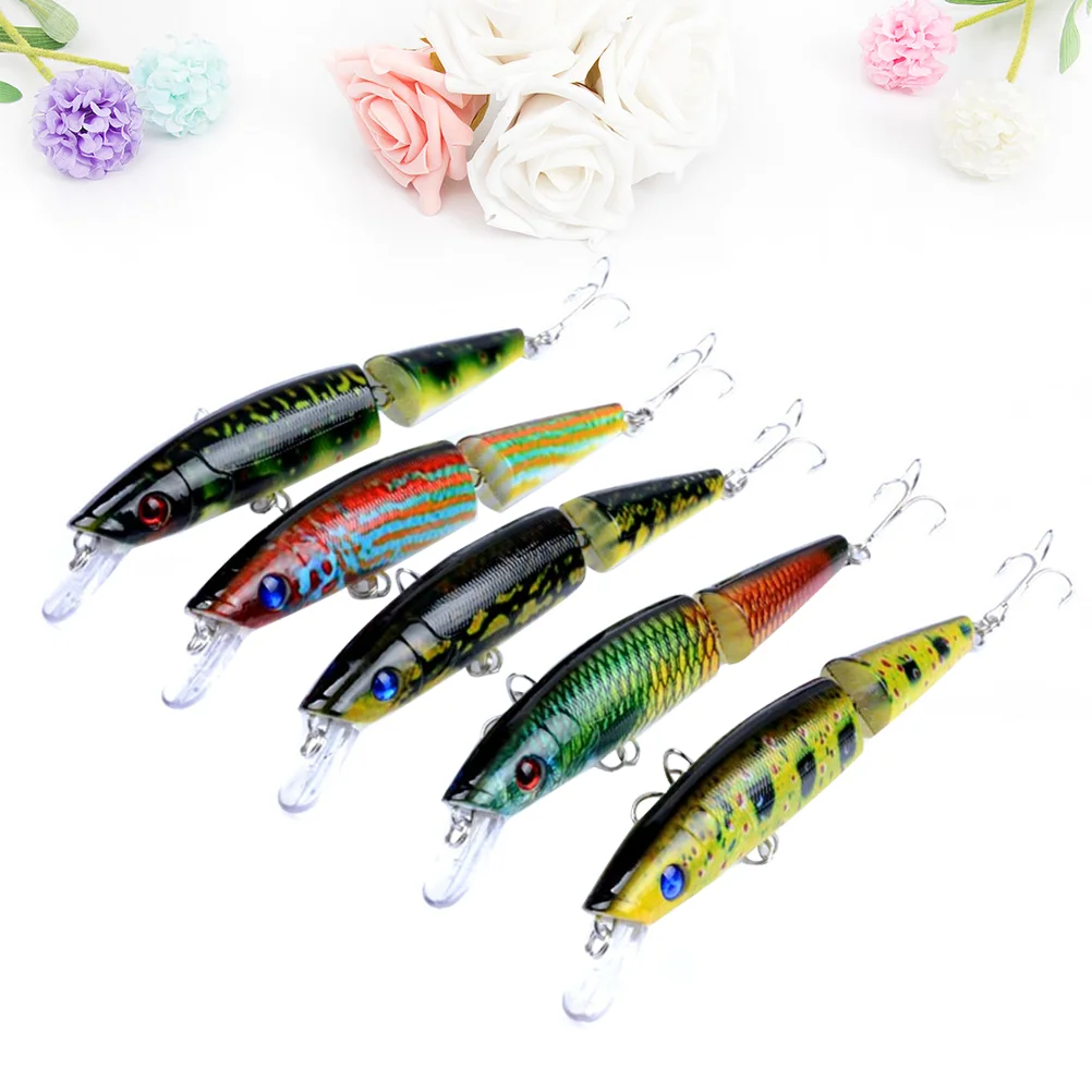 

5 Pcs Multi-section Fishing Lures Plastic Baits Artificial Floating Fishing Lures Deep Sea Baits (5 Colors)