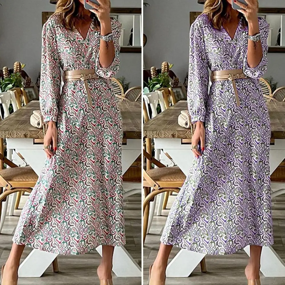 Midi Dress Retro Whorl Printed Women 
