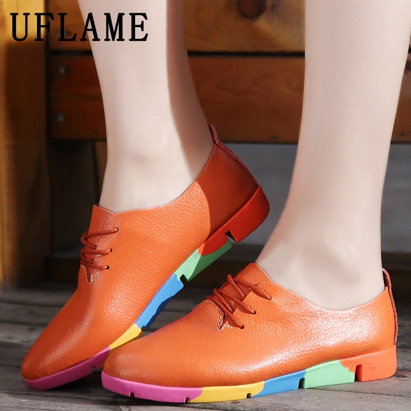 

New Designer Genuine Leather Shoes Women Color Matching Design Moccasins Lace Up Cowhide Loafers Lazy Slip on Casual Flat Shoes