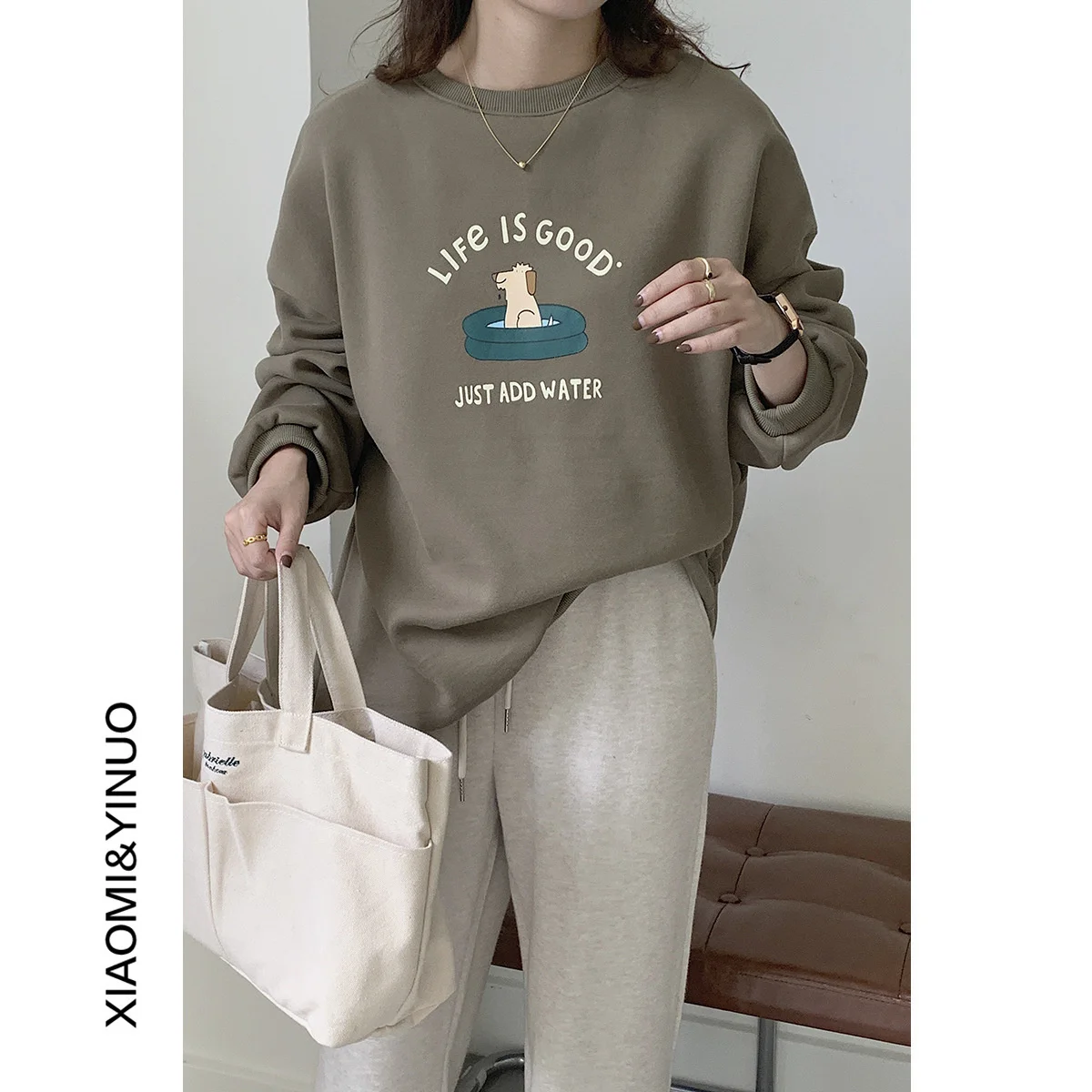 

Женский флисовый свитер [Ou fan], свободный свитер с длинными рукавами и принтом в Корейском стиле, Осень-зима 8965