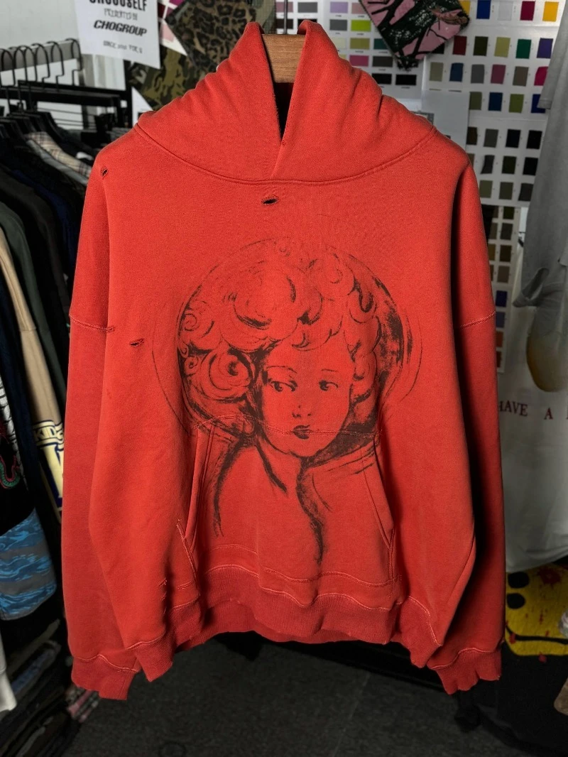 2024ss потертые красные толстовки Saint Michael для мужчин и женщин 1:1 лучшее качество