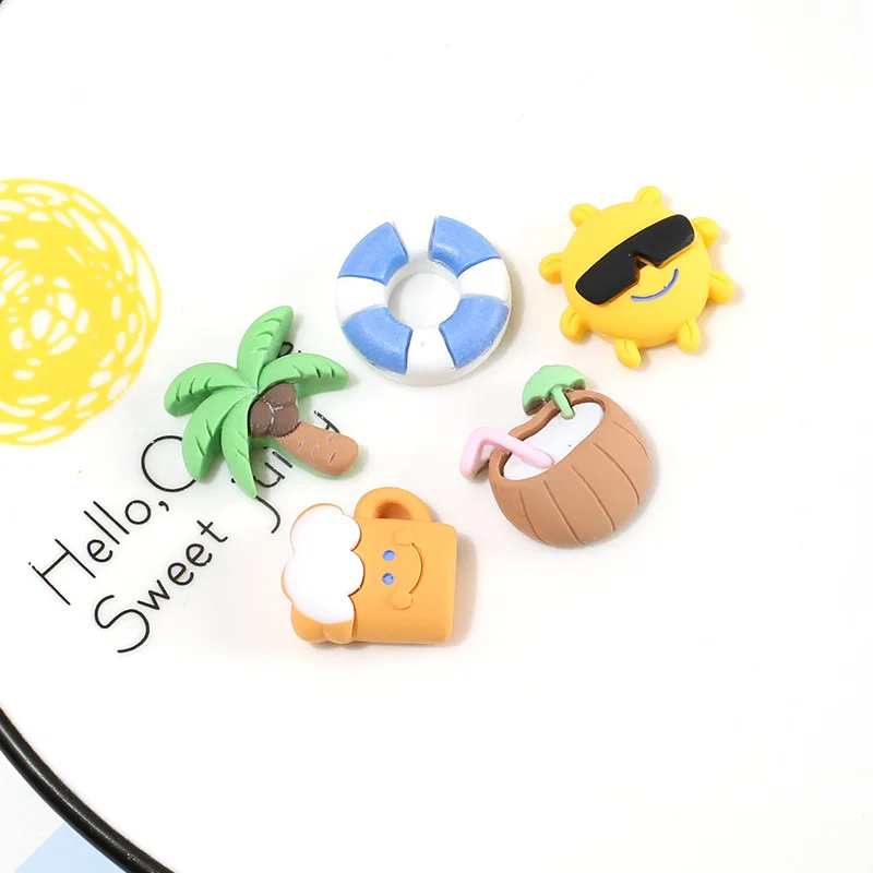 

18*20MM Kawaii Flatback Resin Cartoon Beach Coconut Ttrees Swimming Rings Beer Scrapbooking Embellishments DIY Accessories