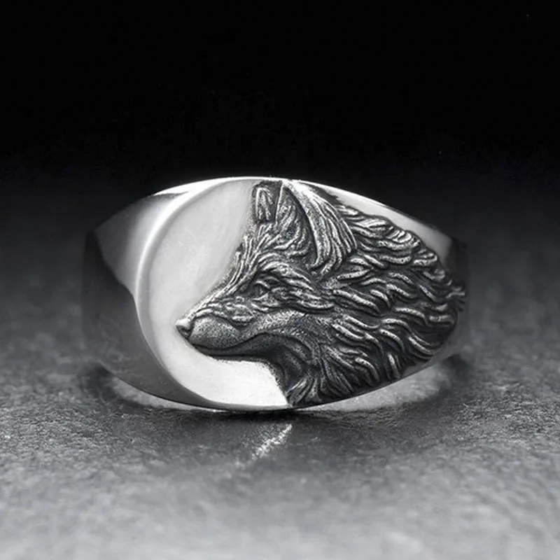 

Hip Hop Retro Silver Wolf King Ring Punk Style Animal Men's Hand Accessories Casual Party Jewelry