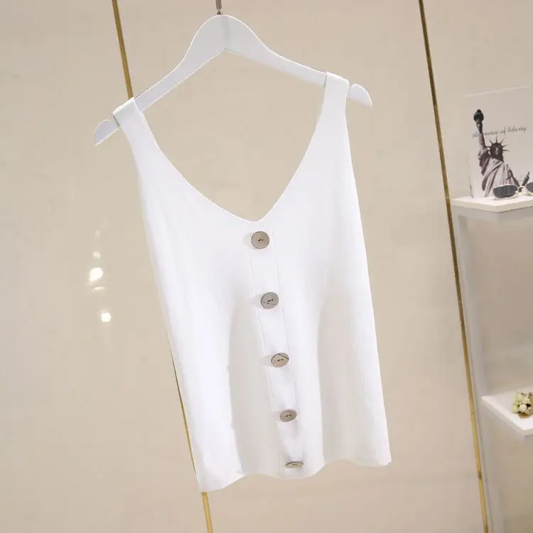 Топ женский из вискозы с V-образным вырезом маленький без рукавов Трикотажный