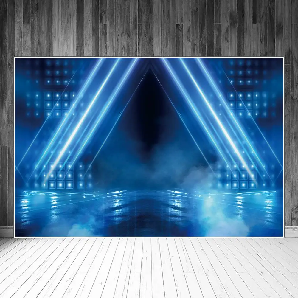 

Blue Neon Stage Backdrops Photography Party Decoration Ray Lights Fog Platform Custom Children Photocall Photo Backgrounds Props