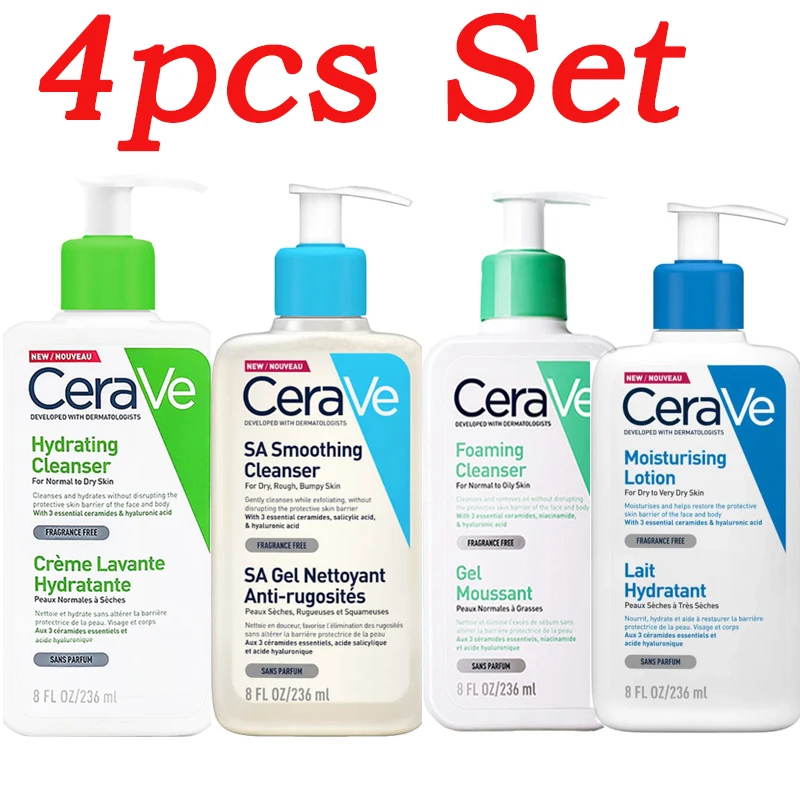 

Набор из 4-х предметов для вспенивания Cerave + увлажняющее очищающее средство для лица + очищающее средство для лица с салициловой кислотой + ув...