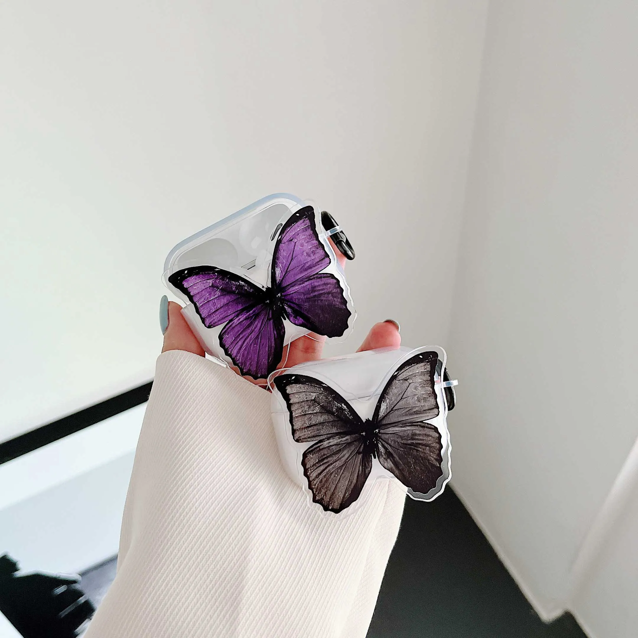 

Черная бабочка кольцо брелок гарнитура для Airpods 1 2 3 Чехол Мягкий ТПУ прозрачный для Air Pods Pro чехол футляр для зарядки