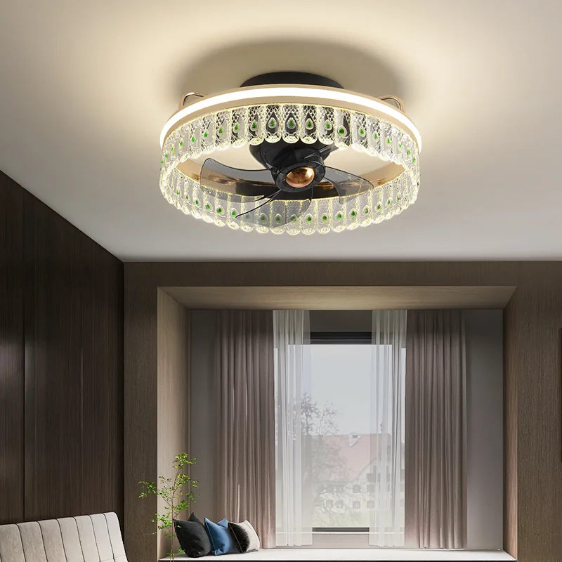 

Chandeliers New 2023 Ceiling fans with Lamp and silent cooling fan without blades crystal bedroom indoor lighting Pendant Light