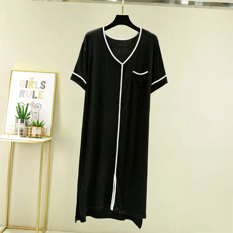 Summer Casual Dress For Women Elastic Nightdress Women's Modal V-Neck Short Sleeve Pocket Nightwear Fashion Home Clothes