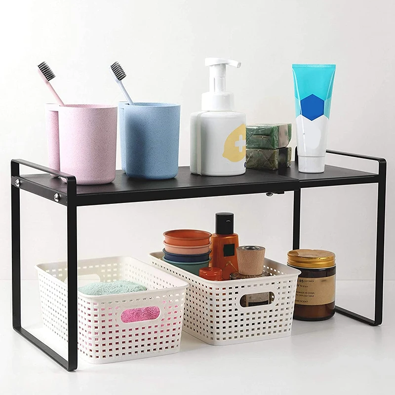 

Expandable Cabinet Shelf Organizer Storage Rack Space Riser for Kitchen Bathroom Pantry Spice Cupboard Countertop Desk