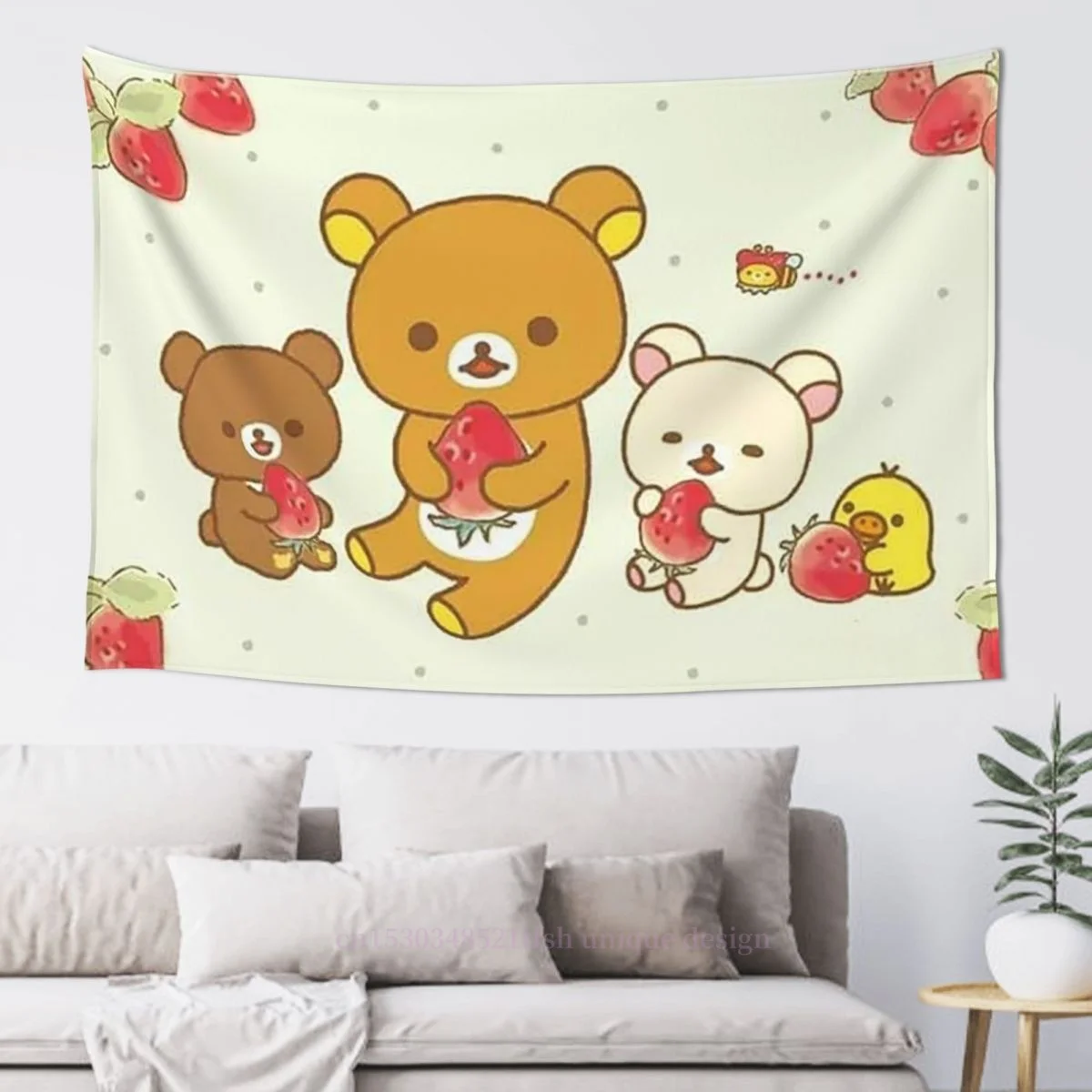 

Happy Rilakkuma большой гобелен из ткани в виде медведя Настенный декор для домашней комнаты эстетическое украшение