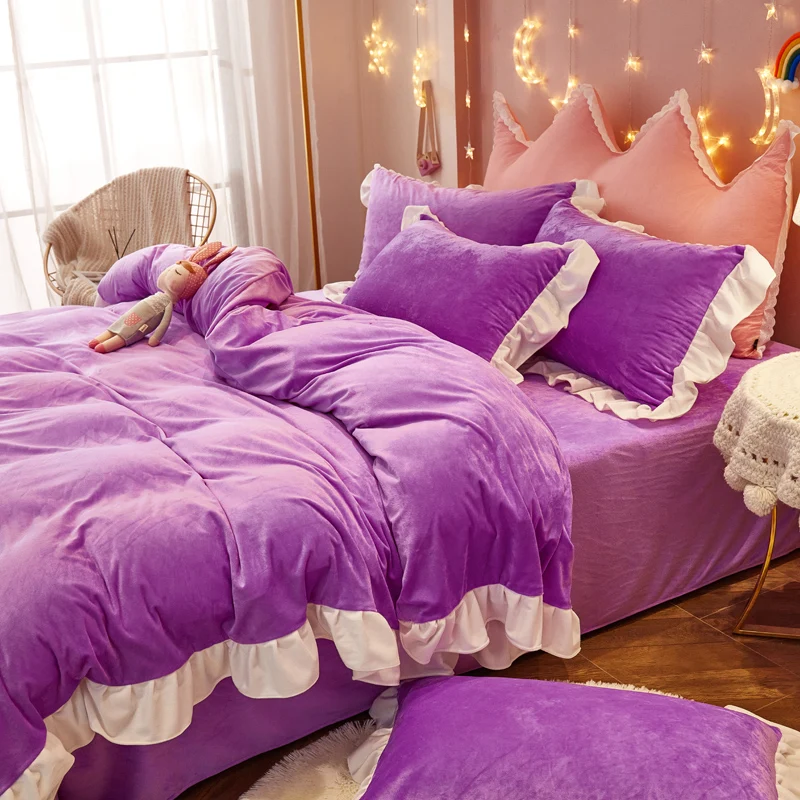 Кружевное однотонное двустороннее плюшевое молочно-бархатное пододеяльник Little