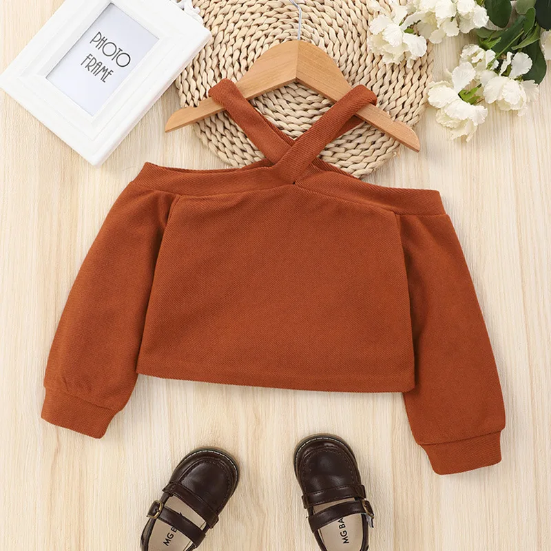 

2022 New Arrivals Spring Autumn Children Halter Off Shoulder Long Sleeve Brown Boys T-shirt Child Tops Clothes 4-7T